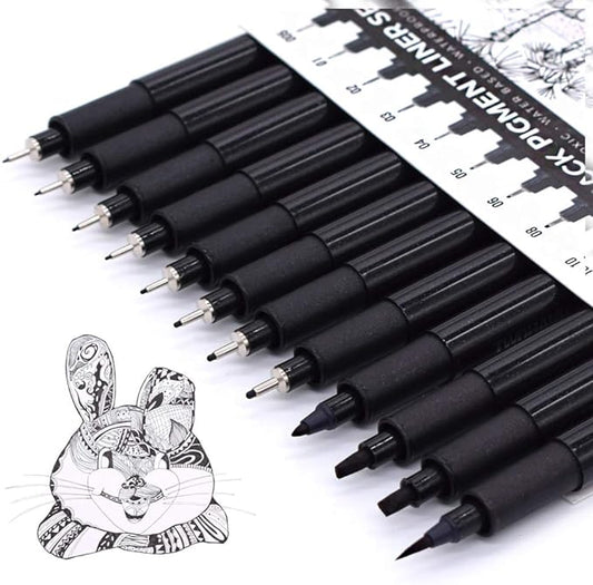 TWOHANDS Art Pens,Fineliner Ink Pens,Set of 12 Technical Drawing pen,Pigment Pen,Fine Point,Black,Waterproof,for Art Watercolor,Sketching,Anime,Manga, 902188