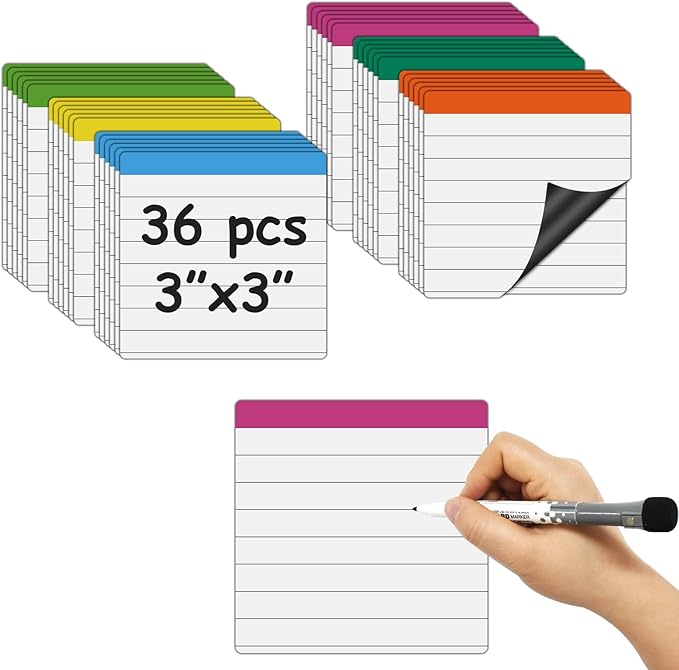 Dry Erase Magnetic Sheets 3x3 with Ruled Lined,Form Good Handwriting,Small Square Magnetic Stickers 36 Pieces
