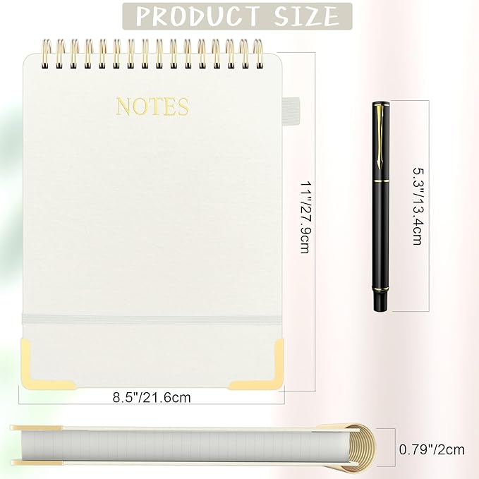 Aesthetic Top Spiral Notebook, A4 Large Linen Hardcover Top Bound Steno Pads, 240 Pages 100gsm Thick Lined Paper Left Handed Notebook Journal for Work, School, Church Writing - Beige, 8.5" x 11"