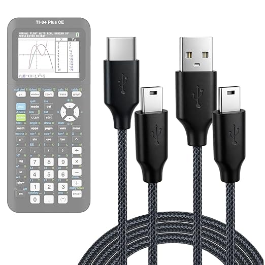 【2-Pack USB & USB C Braided Power and Data Cables】, Compatible with TI-84 Plus CE, TI-84 Plus C Silver, TI 89 Titanium, TI Nspire CX/TI Nspire CX CAS