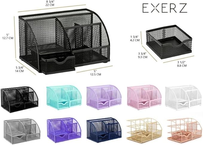 Exerz Desk Organizer White Office Desk Accessories Supplies Office Storage Desktop Pencil Pen Holder with Drawer Home Workspace