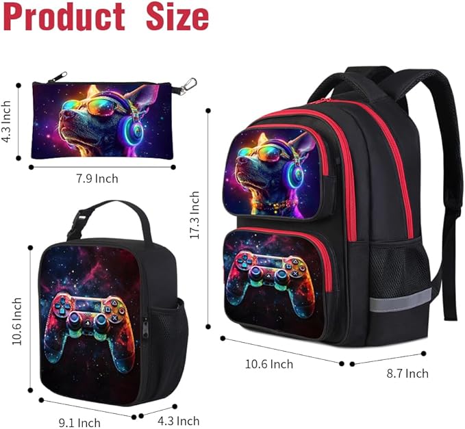 Kids Backpack for School - 17 Inch 3D Reflective Cartoon Bookbag with Dual Zippers, Ergonomic Design for Boys & Girls Ages 6-18 | Durable 600D Polyester Children's Backpack