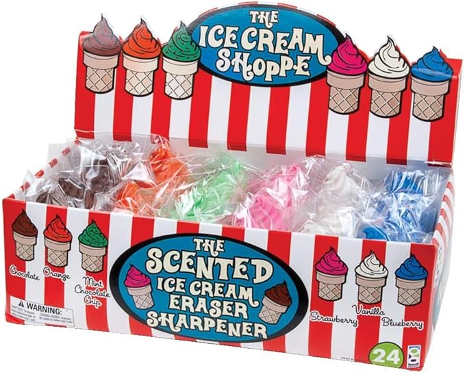 Raymond Geddes Ice Cream Shoppe Scented Erasers For Kids & Sharpener (Pack of 24)