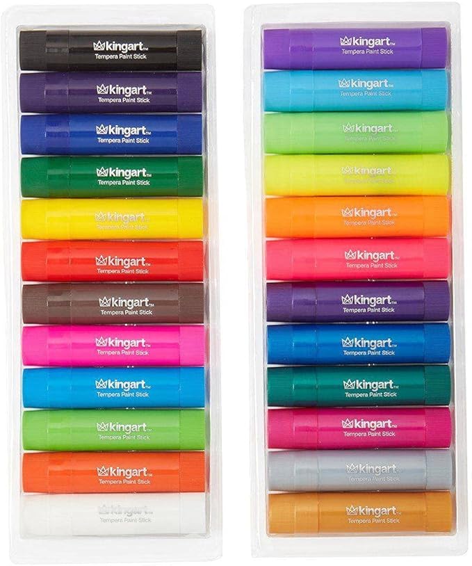 KINGART TEMPERA PAINT Sticks, Set of 24 Rich Colors, Solid Tempera Paint, Super Quick Drying, Non-Toxic, Work Great on Paper, Canvas, Wood, Glass and more