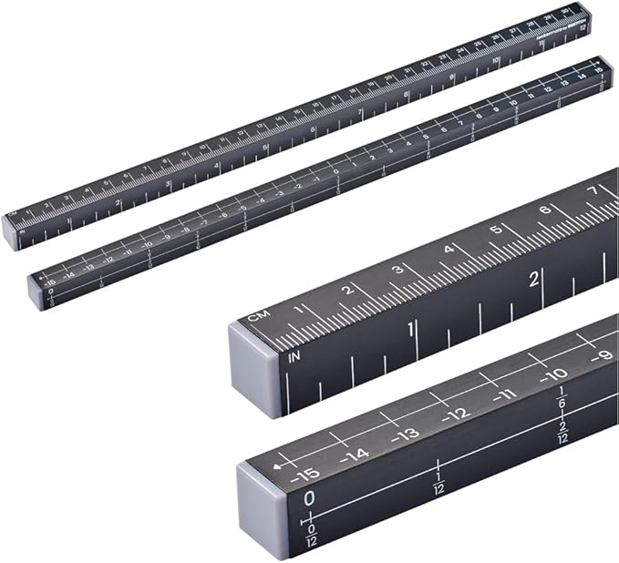 MeasureMate Learning Ruler, Four-Sided Math Tool for Students, Teaching Number Lines, Fraction Line, with Metric and Imperial, Black, 2-Pack