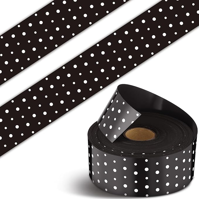 Fuyoooo 49 ft Black and White Magnetic Borders for Classroom, Polka Dots Bulletin Board Borders, Magnetic Whiteboard Classroom Strips Reusable Rolled Wall Trim for School Teacher Chalkboard