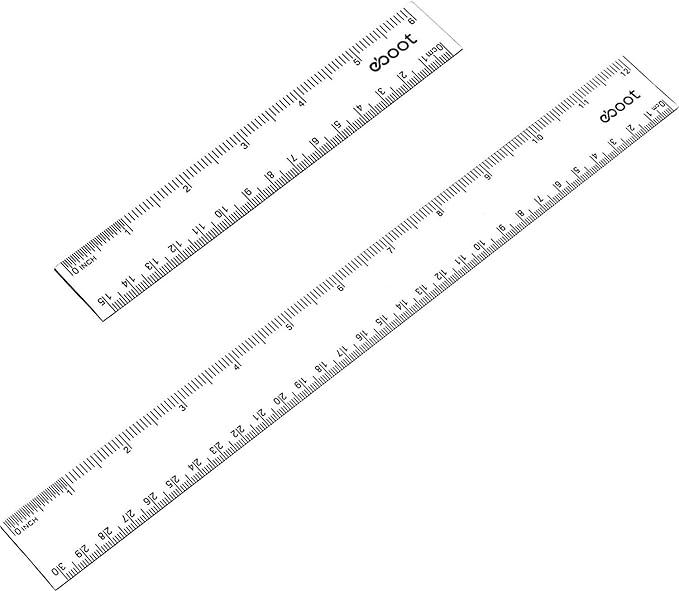 EBOOT 2 Pack Plastic Ruler Straight Ruler Plastic Measuring Tool for Office (Clear, 6 Inch, 12 Inch)