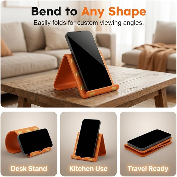 Silicone Phone Stand with Aluminum, Foldable Multi-Angle Adjustable Holder, Anti-Slip Desktop Stand for Phone Tablet Laptop, Portable Roll-Up Stand for Travel & Office (Green)