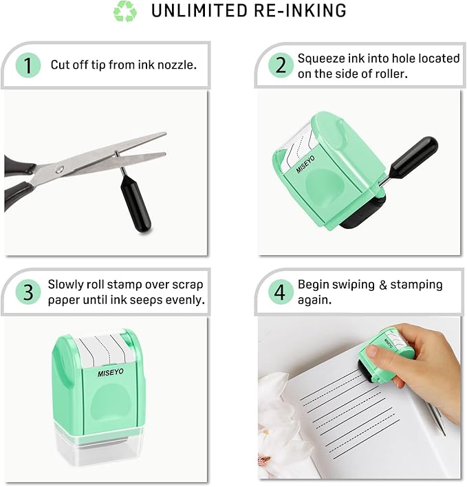 Miseyo Dashed Handwriting Lines Practice Roller Stamp,Self-Inking Line Rolling Stamps for Kids Writing - Mint Green