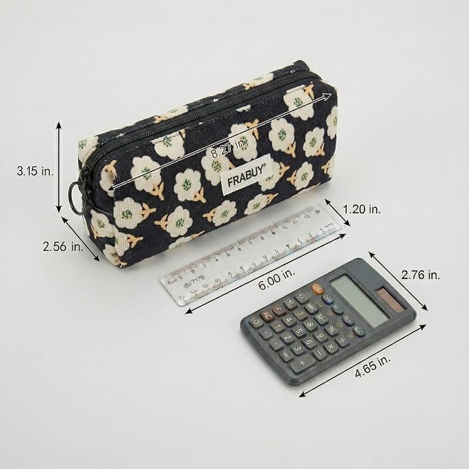 Soft Corduroy Pencil Case Pen Pouch Organizer, Small Stationery Bag | Cute black plum blossom pencil pouch, smooth zipper, daily cosmetics holder, compact organizer for school teen girls, women