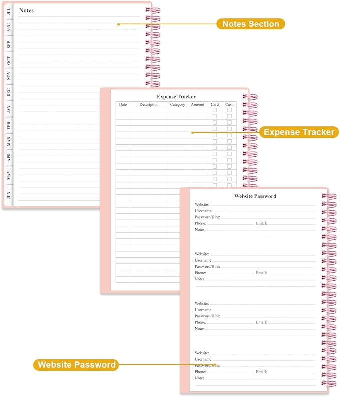 Planner 2026-2027 - Academic Planner from July 2026 to June 2027, Weekly & Monthly Planners Spiral Bound with 12-Month Tabs, Inner Pocket, 6.25" x 8.5", Pink