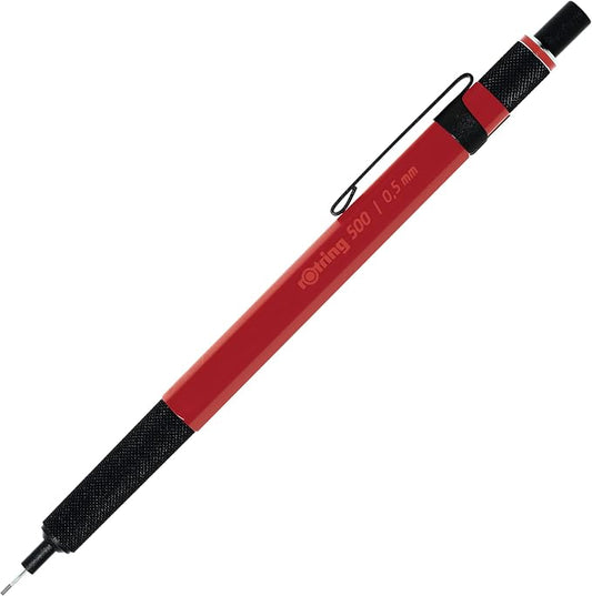 Rotring 500 Mechanical Pencil, Red Hexagonal Plastic Barrel and Non-Slip Textured Metal Grip, 0.5mm, HB Lead, 1 Count