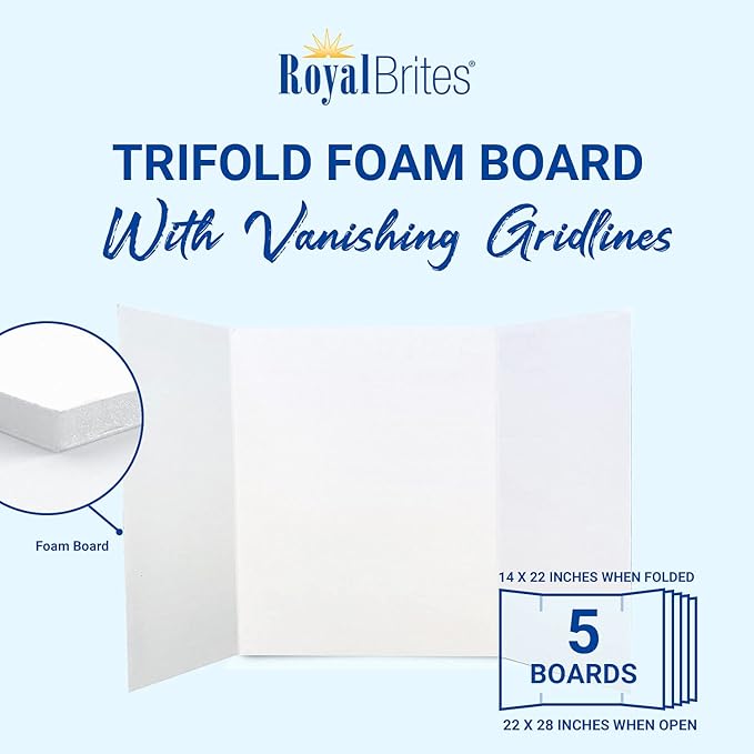 Royal Brites White Trifold Presentation Board, High Quality Foam Board, 22x28 Inches