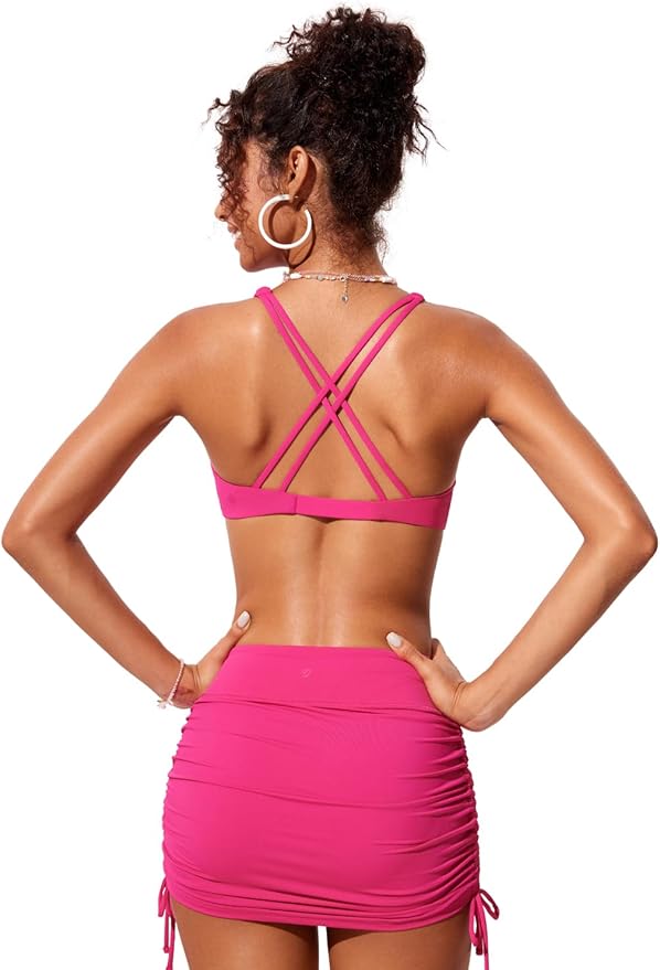 CRZ YOGA Twist Front Bikini Tops for Women - Padded V Neck Criss Cross Back Triangle Sexy Swim Bathing Suit