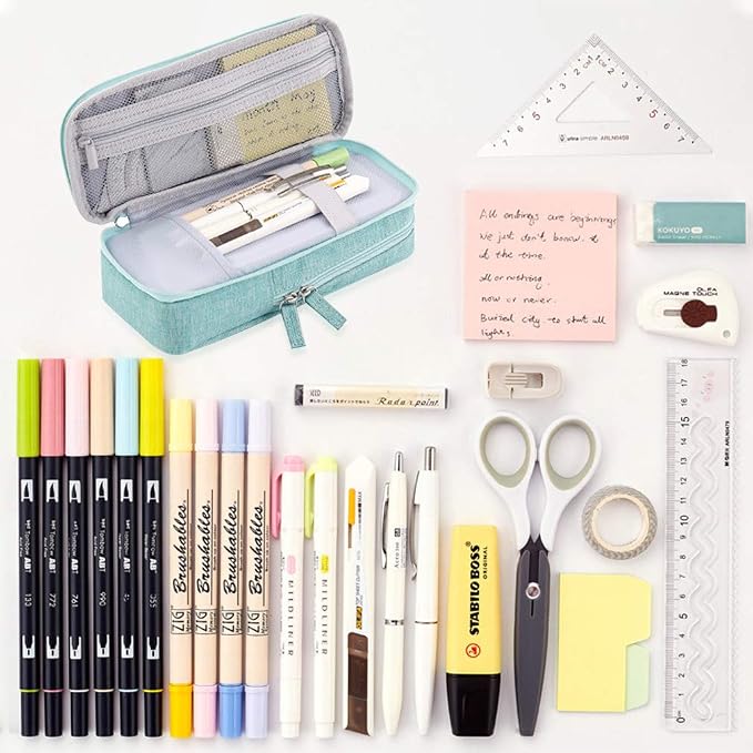 iSuperb Standing Pencil Case 2 Compartments Pencil Pouch Magnetic Mobile Phone Holder Bracket Pen Bag Large Capacity Phone Pouch College Stationery Organizer Storage for Kids Boys Girls