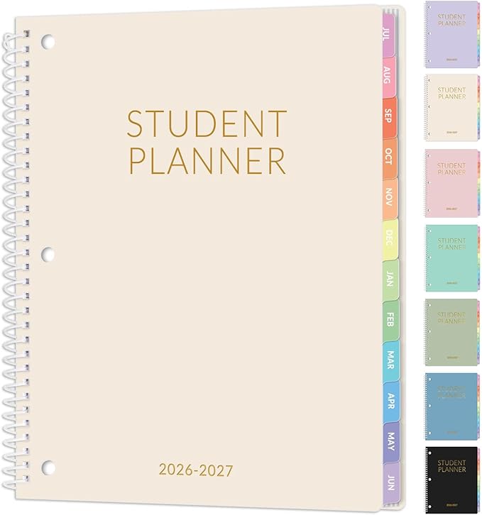 Student Planner 2026-2027, SUNEE Academic Weekly & Monthly Plan Book, Jul. 2026 - Jun. 2027, 8.5"×11" School Planner, Lesson Plan Book with Week's Goals, Bookmark, Monthly Tabs, 3-Hole Punched, Beige