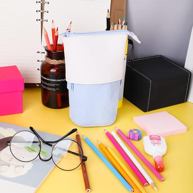 Oyachic Stand up Pencil Case Standing Pencil Holder Transformer Pencil Pouch Telescopic Pen Bag Cute Makeup Bag Cosmetic Organizer Bag Box for Women