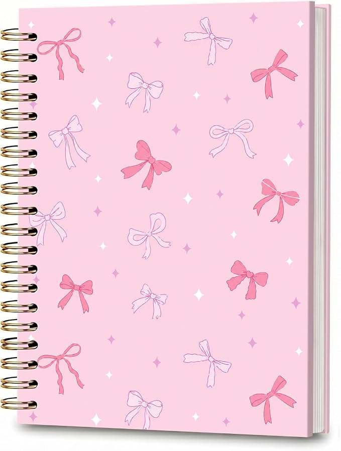 ATJFKIXL Cute Spiral Journal Notebook, A5 120 Page College Ruled Wirebound Notebook, Soft Cover for Students Office Notes and Planning - Pink Bow Sparkle