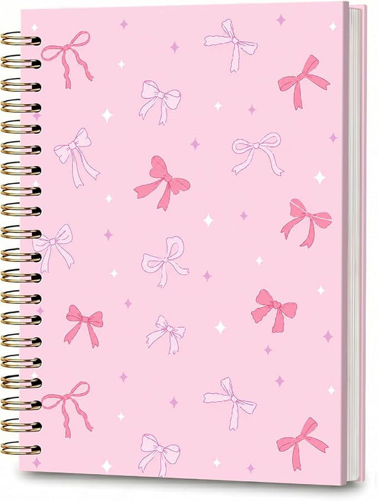 ATJFKIXL Cute Spiral Journal Notebook, A5 120 Page College Ruled Wirebound Notebook, Soft Cover for Students Office Notes and Planning - Pink Bow Sparkle
