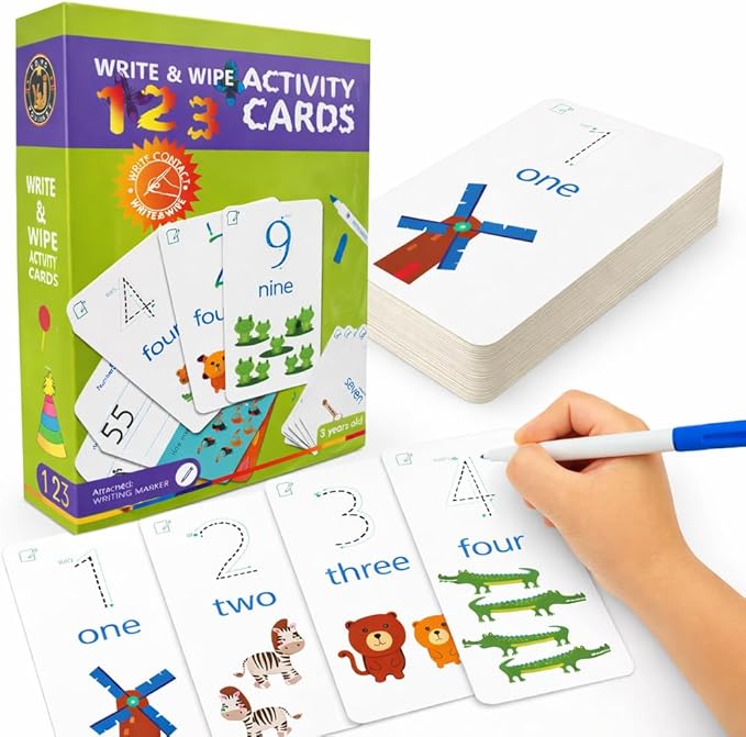 Write & Wipe Activity Cards for Kids, Reusable Tracing Flash Cards, Preschool Handwriting Practice Set, Letter Number Math Learning Activities Ages 3-6 (Number Tracing)