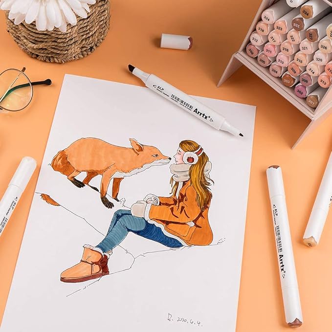Arrtx 36 Colors Skin Tone Markers, ALP Dual Tips Alcohol Marker Pen Perfect for Coloring, Portrait Design, Comic, Anime, Illustration, Card Marking Christmas Gifts