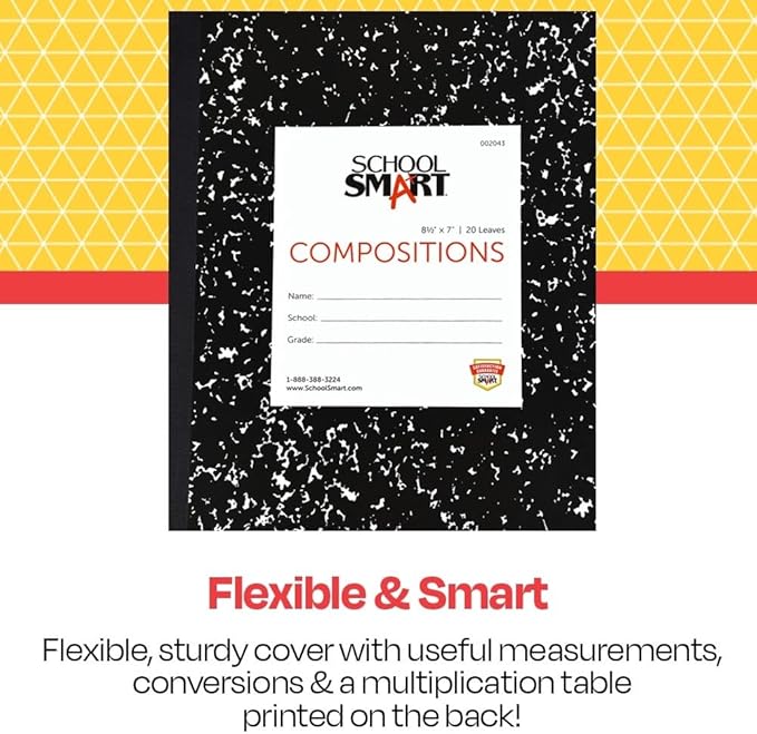 School Smart Flexible Cover Ruled Composition Book, 8-1/2 x 7 Inches, 40 Pages