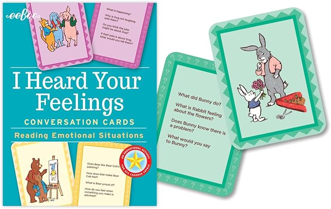 eeBoo: I Heard Your Feelings - 48 Conversation Flashcards, Develops Empathy Through Friendly Illustrations of Emotional Situations, Develop Social and Emotional Intelligence, for Ages 3 and up