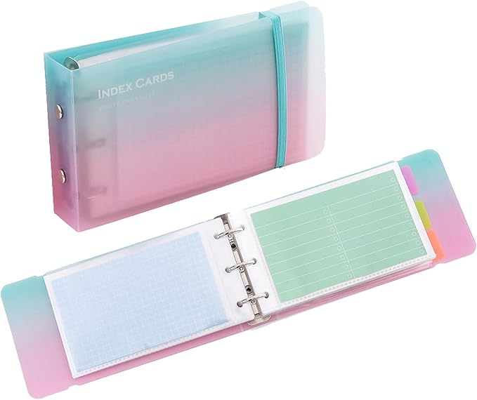 3×5” index card Binder organizer with Plastic pocket Sleeves, small organized folder for recipes Flashcards,portable notecards case holder (2pcs colorful)
