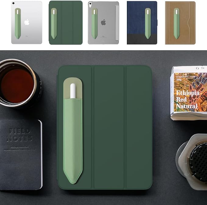 MoKo Pencil Holder Sticker Fit Apple Pencil Pro, Apple Pencil (USB-C), iPencil 1st/2nd Generation, Elastic Pencil Pocket Pouch Adhesive Sleeve Attached to iPad Case for Stylus Pens, Sage Green