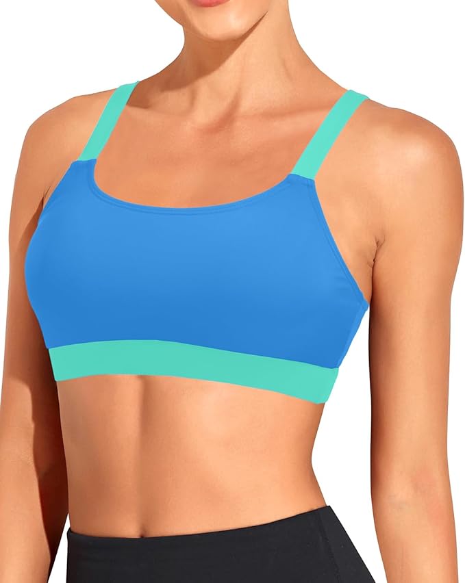 Tempt Me Women Sports Bra Bikini Tops Scoop Neck Bathing Suits Top Padded Swim Crop Tops Only