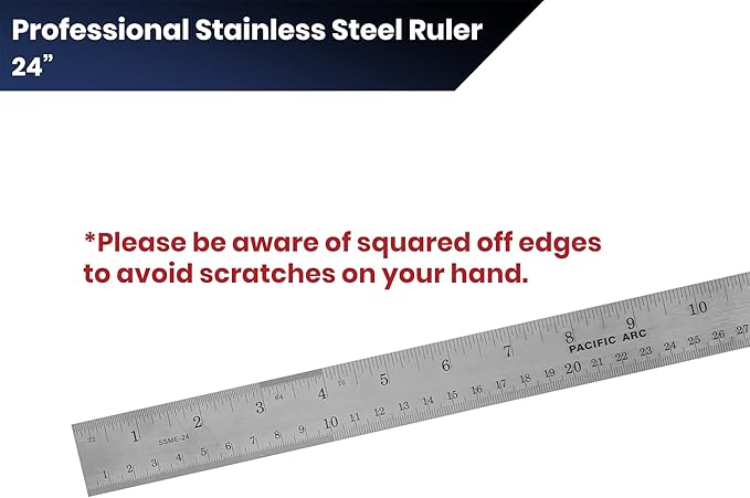 2 Pack Pacific Arc 24 Inch Stainless Steel Ruler with Inch/Metric Conversion Table