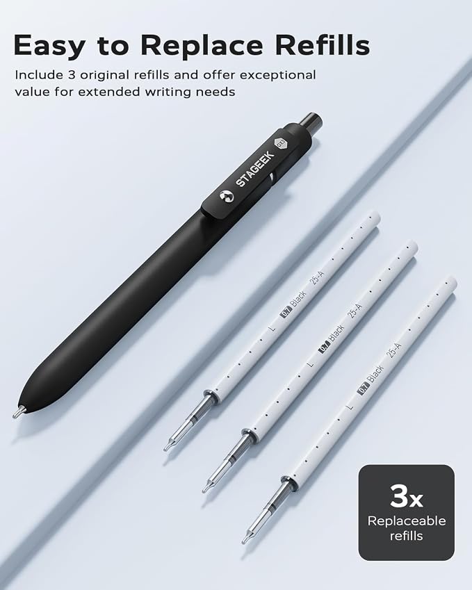 STAGEEK GX3 Black Gel Pens,6Pcs Quick Dry Smooth Writing Pen with 3 Refills | Black Ink Pens, 0.7mm Fine Point, Retractable, Office, School Supplies, Journaling & Note Taking, for Nurses, Teachers