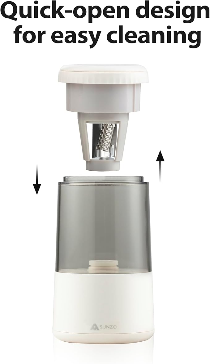 SUNZO Electric Automatic Pencil Sharpener, auto feed, hands free, electronic, rechargeable battery powered, small & portable, for colored pencil, for office & classroom (White)