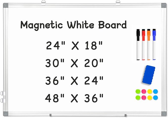 Double-Sided Magnetic Whiteboard, 36" x 24" Dry Erase Board, Aluminum Frame White Board for Wall, Hanging Mounting White Board Dry Erase Marker Board with 4 Markers, 1 Pen Tray