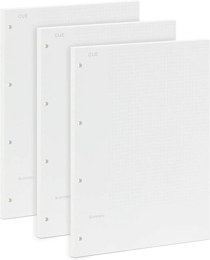A4 Cornell Note Taking System Refill Pages - 290x210mm - 100GSM Thick Paper - 4-Hole Punch for 75mm Binders - with 5mm Grid, 135 Sheets