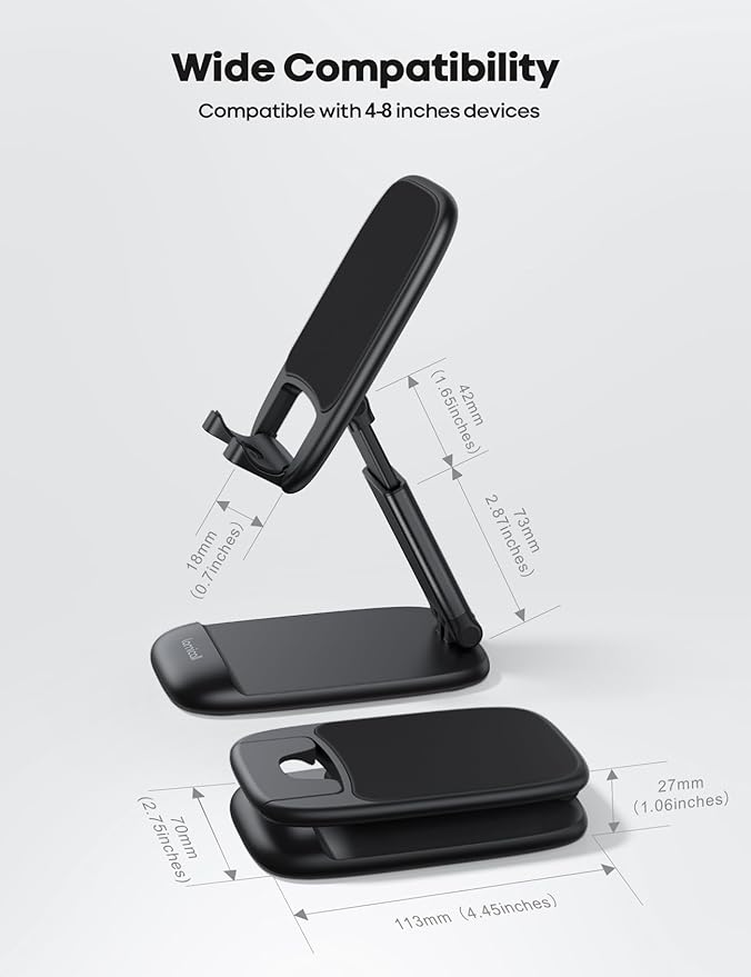 Lamicall Cell Phone Stand for Desk - [Height Adjustable] Foldable Mobile Phone Holder, Portable Stand for iPhone 17 16 15 14 13 12 11 Pro Max Plus Air, Galaxy S25, Office Gift Mothers Day Accessories