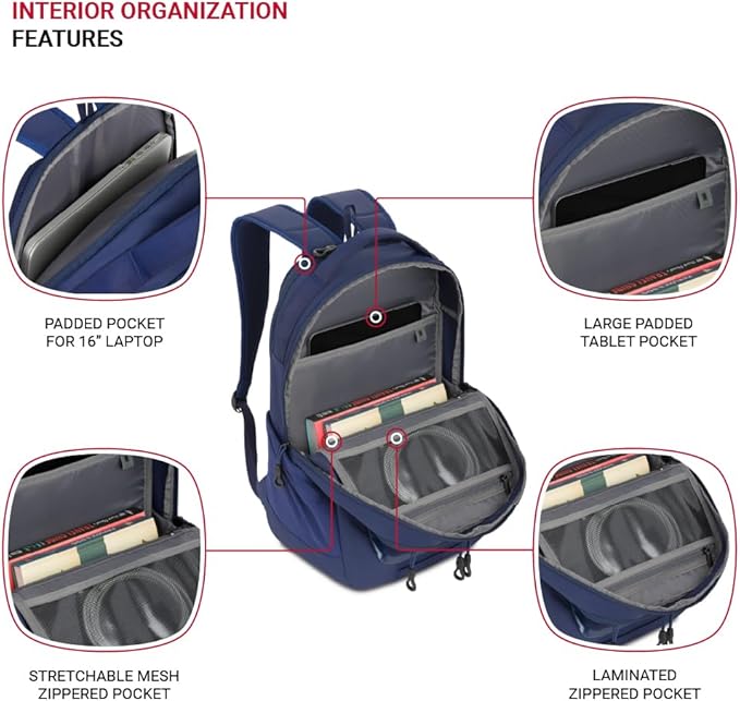 SwissGear Shield Laptop Backpack, Navy, 18.5"x12"x6"