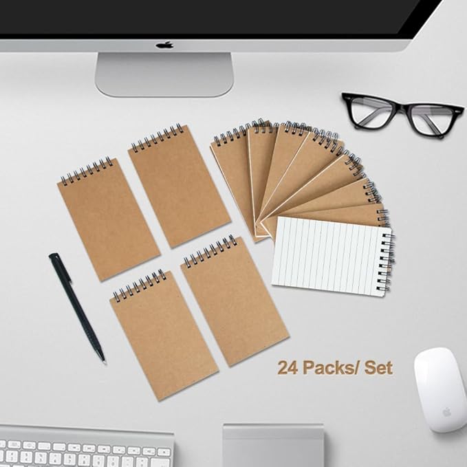 wavamawa Memo Pads 24 packs, Small 3x5 Spiral Notepads, Office Style Mini Notebook, Small Notepad Pocket Size, Pocket Notebooks for Home, College, Work or School - Lined College Ruled Paper