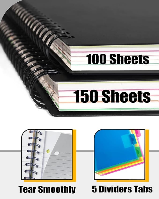 Spiral Notebook - 5 Subject Notebook, College Ruled Notebook With Dividers Pocket, Tabs Label, Ruler, 300 Pages, for Writing Journal, Home & Office, School Supplies, 8.5''x11'' Lime