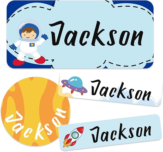 Daycare Name Labels for Kids,360pcs Waterproof & Removable Name Stickers for Water Bottles, Lunch Boxes and School Daycare Name Tag (Space)