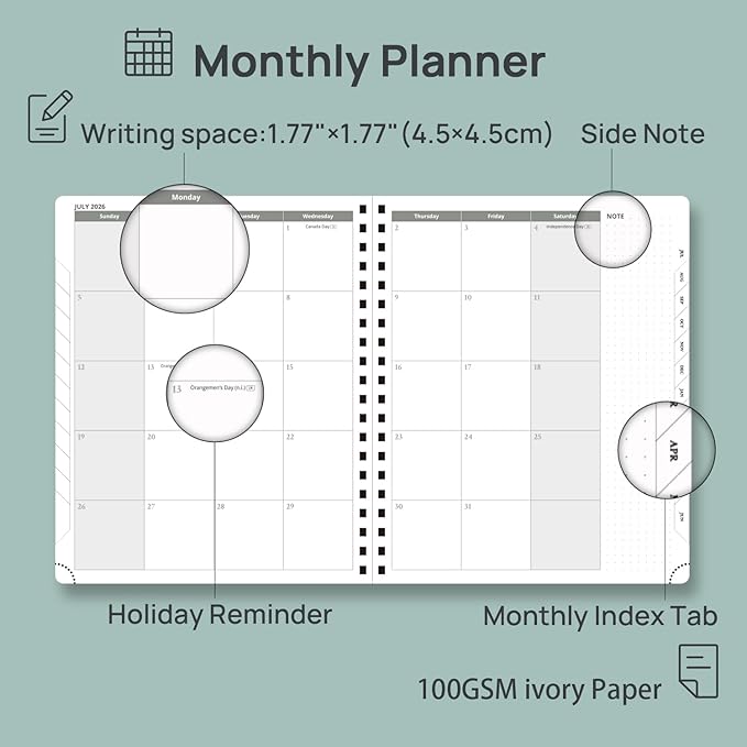 POPRUN 2026-2027 Academic Weekly Planner, Large 8.5" x 10.5" Horizontal Layout Calendar Agenda from July 2026 to June 2027, Softcover Appionment Book with Monthly Tabs, Spiral Bound, Inner-Pocket - Aquamarine