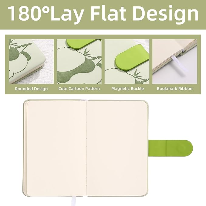 BOBO RABBIT Blank Journal Small Pocket Leather Notebook No Lines for Drawing Plain Sketch Book Cute Cartoon Panda Unlined Journal for Travel Work School, 200 Pages, 3.7"X5.9"
