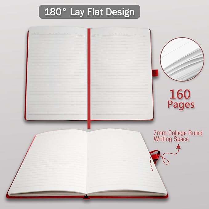 Heture Hardcover Notebooks, A5 Lined Journals Notebook for Writing 160 Pages, 8.2 x 5.5 inch, Classic Ruled Notebooks for College/Work/Travel(Lined-3 Pack, Red)