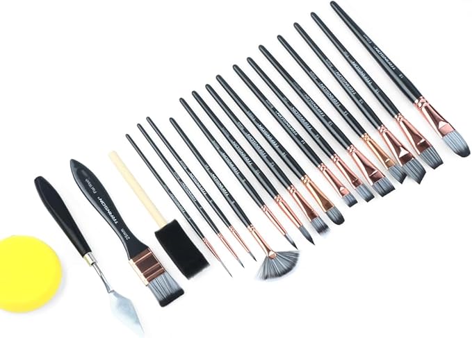 Transon 20Pcs Art Paint Brush Kit with Storage Case, 16 Brushes + Foam Brush Spatula Sponge for Acrylic Oil Watercolor Gouache, Adults Teens Beginners Art Supplies