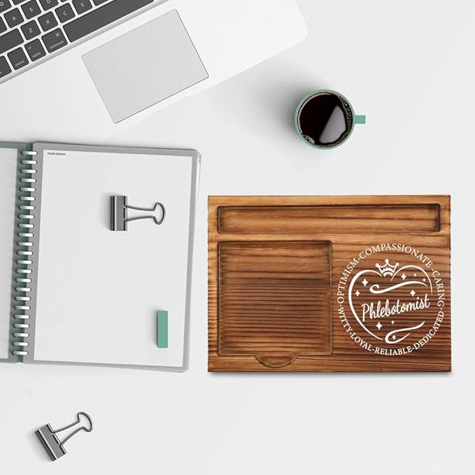 THRXOBN Desk Organizer for Phlebotomists & Healthcare Professionals - Natural Wood with Slots for Notes, Pens, and Small Office Supplies – Practical & Stylish Workspace Solution,WSH35
