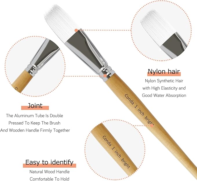 CONDA Paint Brushes Set of 24 Different Shapes Professional Painting Brushes for Oil, Acrylic Canvas and Watercolor Painting (White)