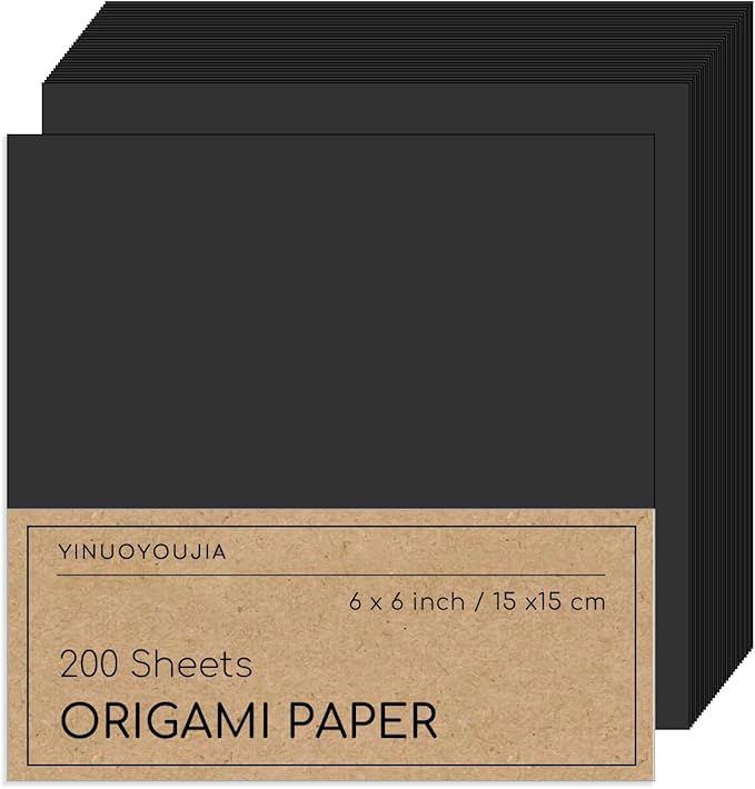 200 Sheets of Black Origami Paper,6x6 inch Double Sided Color, kit for kids,Colored Paper Kit Gifts for Beginners