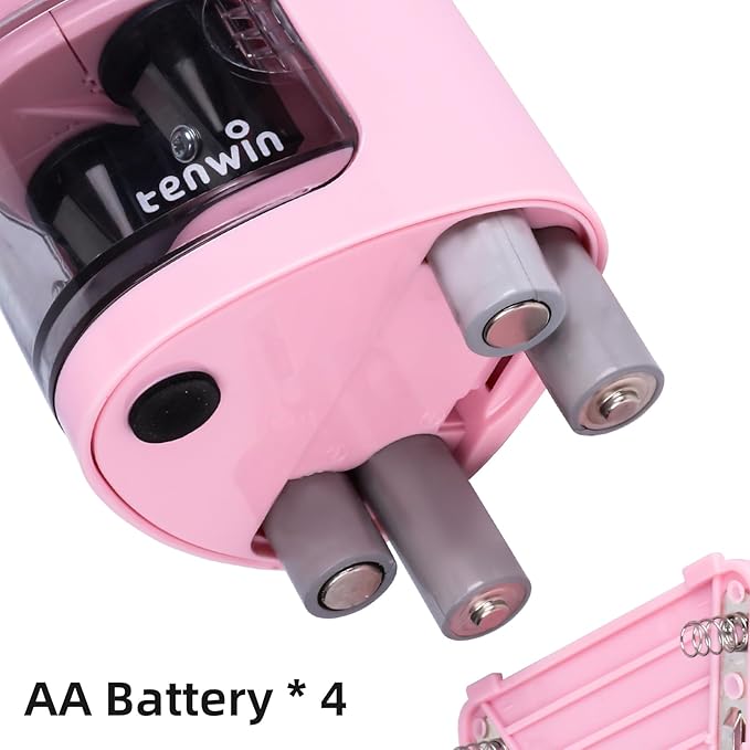 tenwin Electric Pencil Sharpener for Colored Pencils, Battery Operated Pencil Sharpeners for No.2 and 6-12mm Pencils, Dual Hole for Office School Artists Adults Kids Use（Pink）