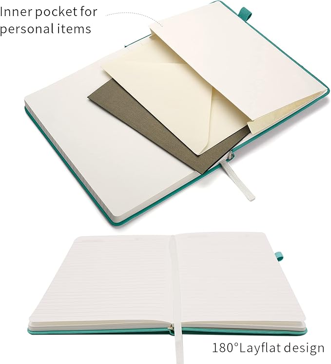 Lined Journal Notebooks with Pen Loop, Hardcover Notebook Journal for Work, 100Gsm Premium Thick Paper with Inner Pocket, Medium 5.7"x8.4", （Cyan, Ruled）