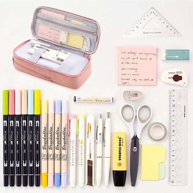 iSuperb Standing Pencil Case 2 Compartments Pencil Pouch Magnetic Mobile Phone Holder Bracket Pen Bag Large Capacity Phone Pouch College Stationery Organizer Storage for Kids Boys Girls